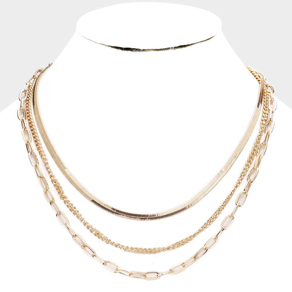Gold Chain Triple Layered Necklace Various Casual Jewelry Mixed Style